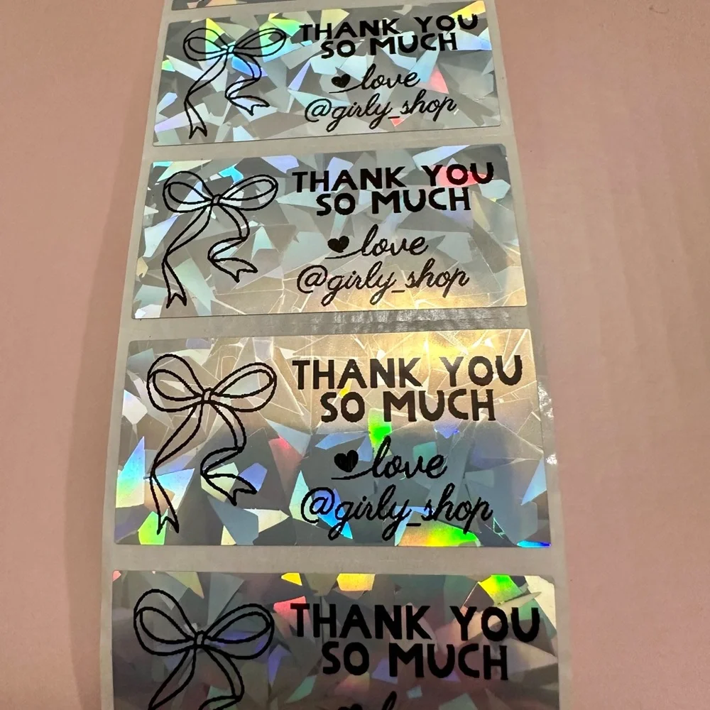 50 ct. Holographic Custom Rectangle Thank You Stickers